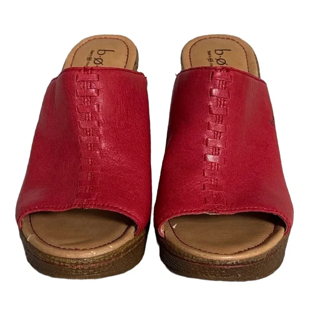 b.o.c. Born Concept Red Leather Wedge Sandals Platform Slides Women Size 7/38